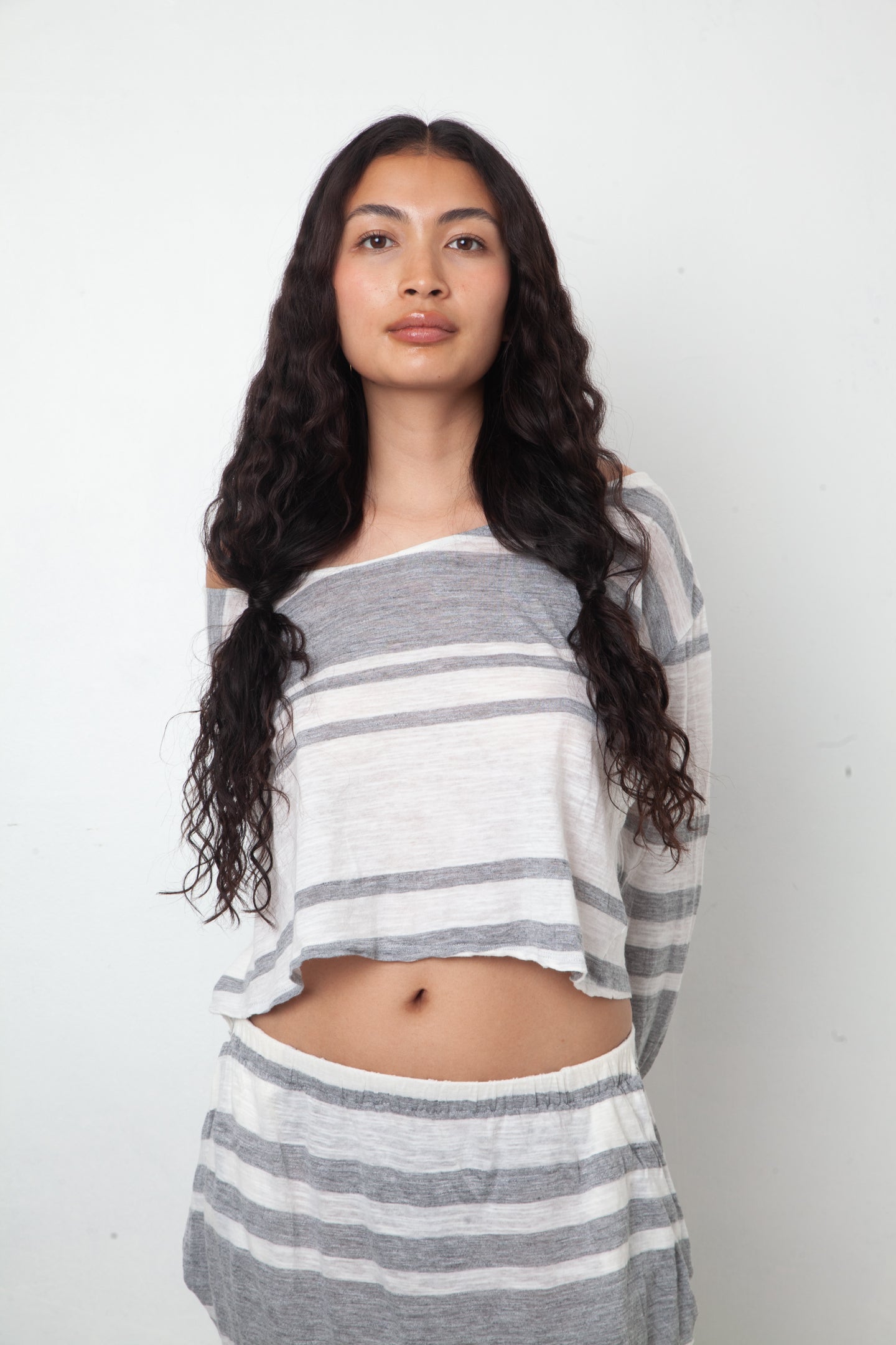 Margiela MM6 2012 striped grey and white cotton dress with waist cut out