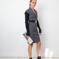 Gucci 2009 stretchy grey jersey dress with wool ribbed sleeves and belt