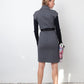 Gucci 2009 stretchy grey jersey dress with wool ribbed sleeves and belt