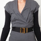 Gucci 2009 stretchy grey jersey dress with wool ribbed sleeves and belt