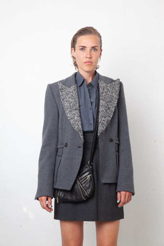 Tim van Steenbergen 2000's grey wool jersey jacket with knit collar