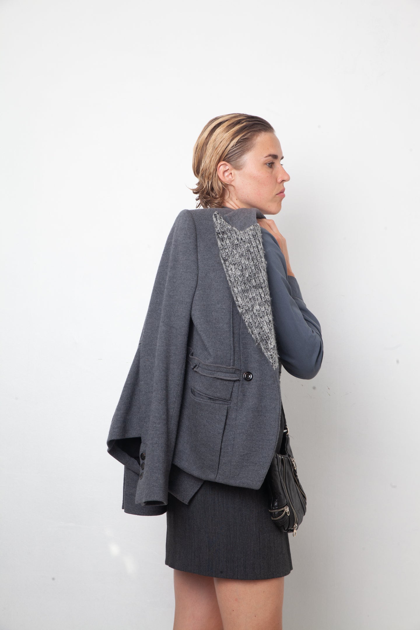 Tim van Steenbergen 2000's grey wool jersey jacket with knit collar