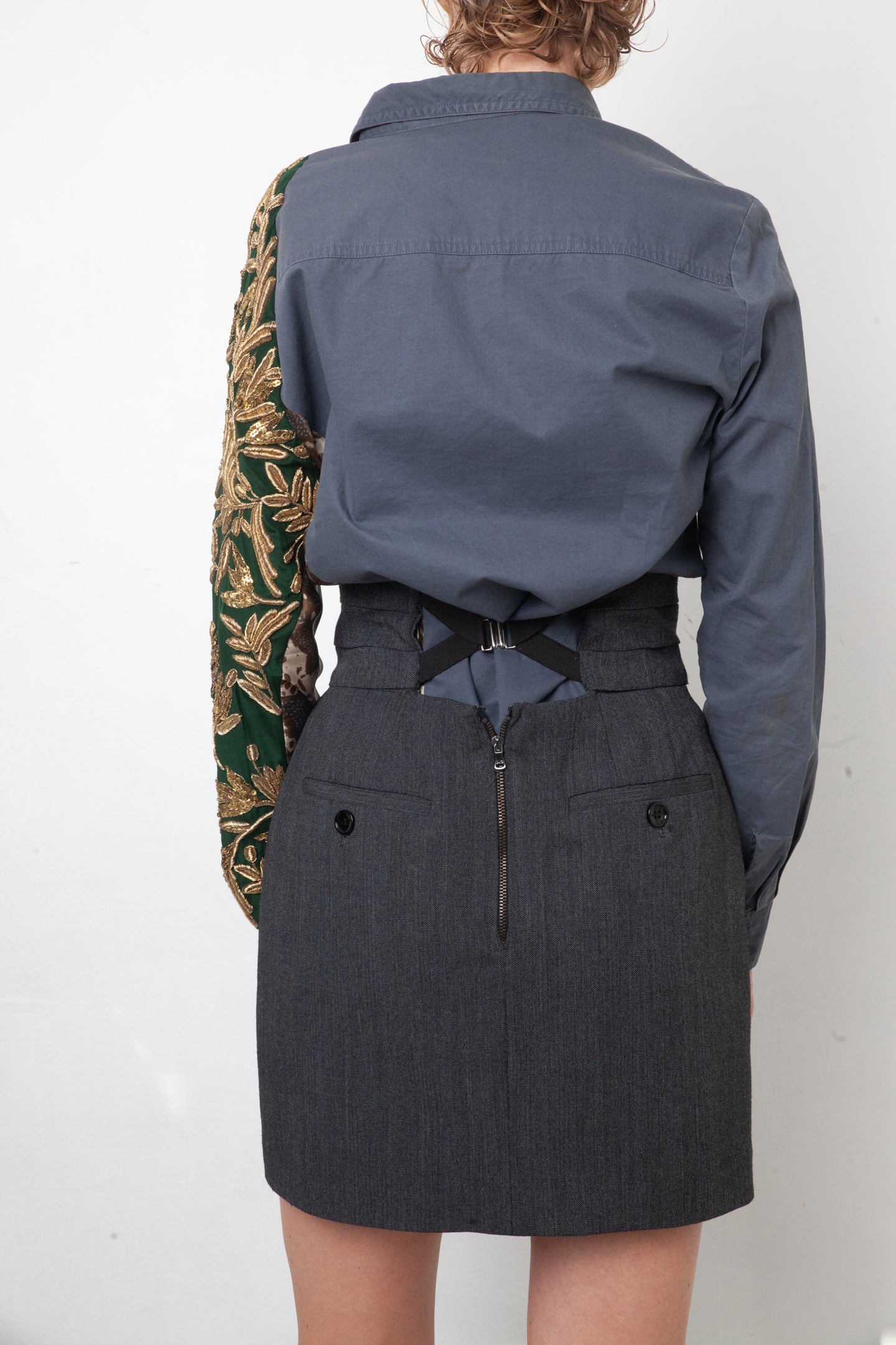 D&G 2010's grey exaggerated high waist mini skirt with corset back detail