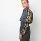 Dries van Noten 2000's grey cotton shirt with silk sleeve and golden embroideries
