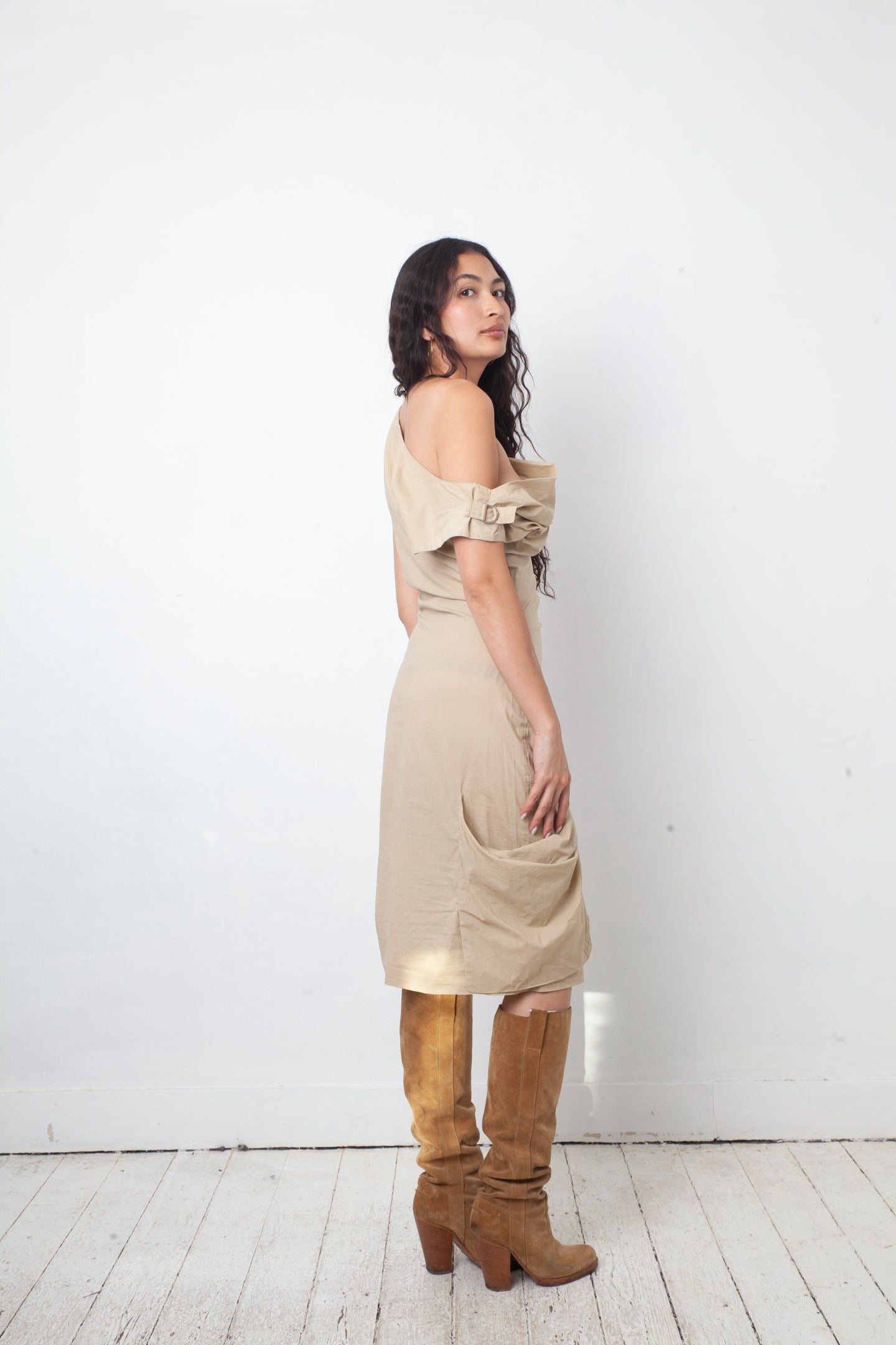 Vivienne Westwood Anglomania 2000's beige cotton dress with belt details
