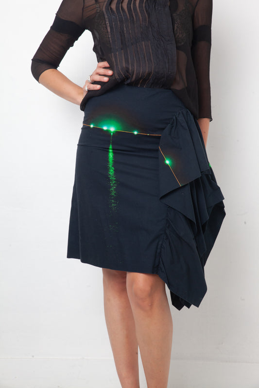 Dries van Noten 2000's cotton asymmetric ruffled skirt with lights on water print