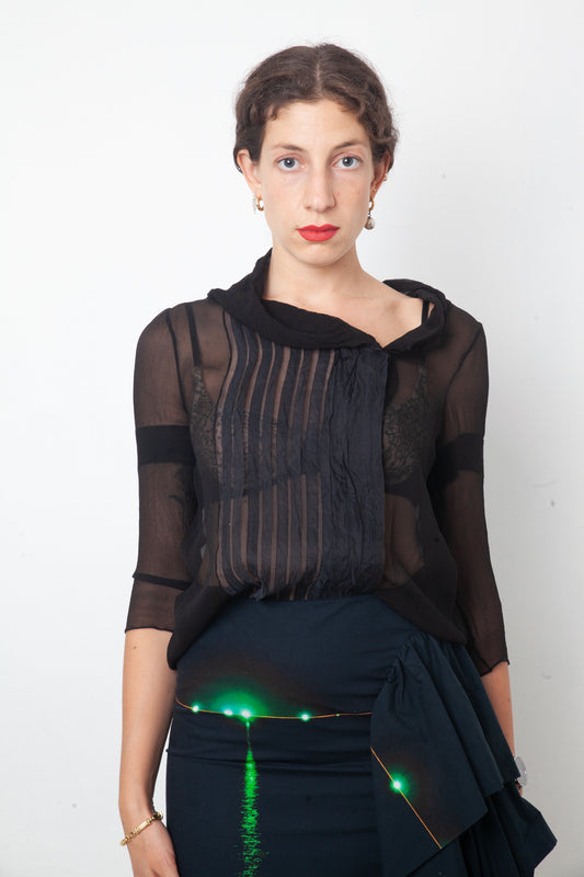 Chloé 2000's black sheer silk blouse with asymmetric button closure