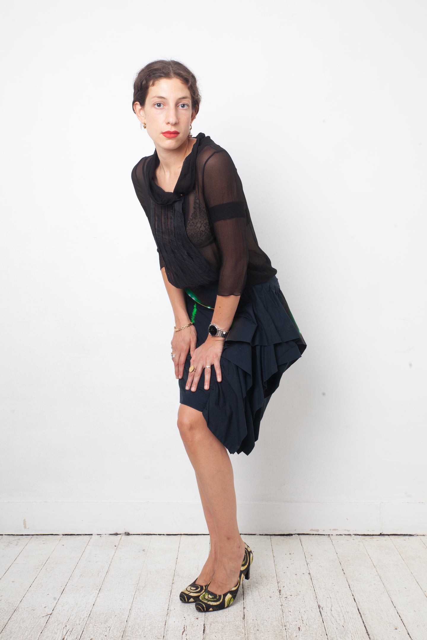 Chloé 2000's black sheer silk blouse with asymmetric button closure