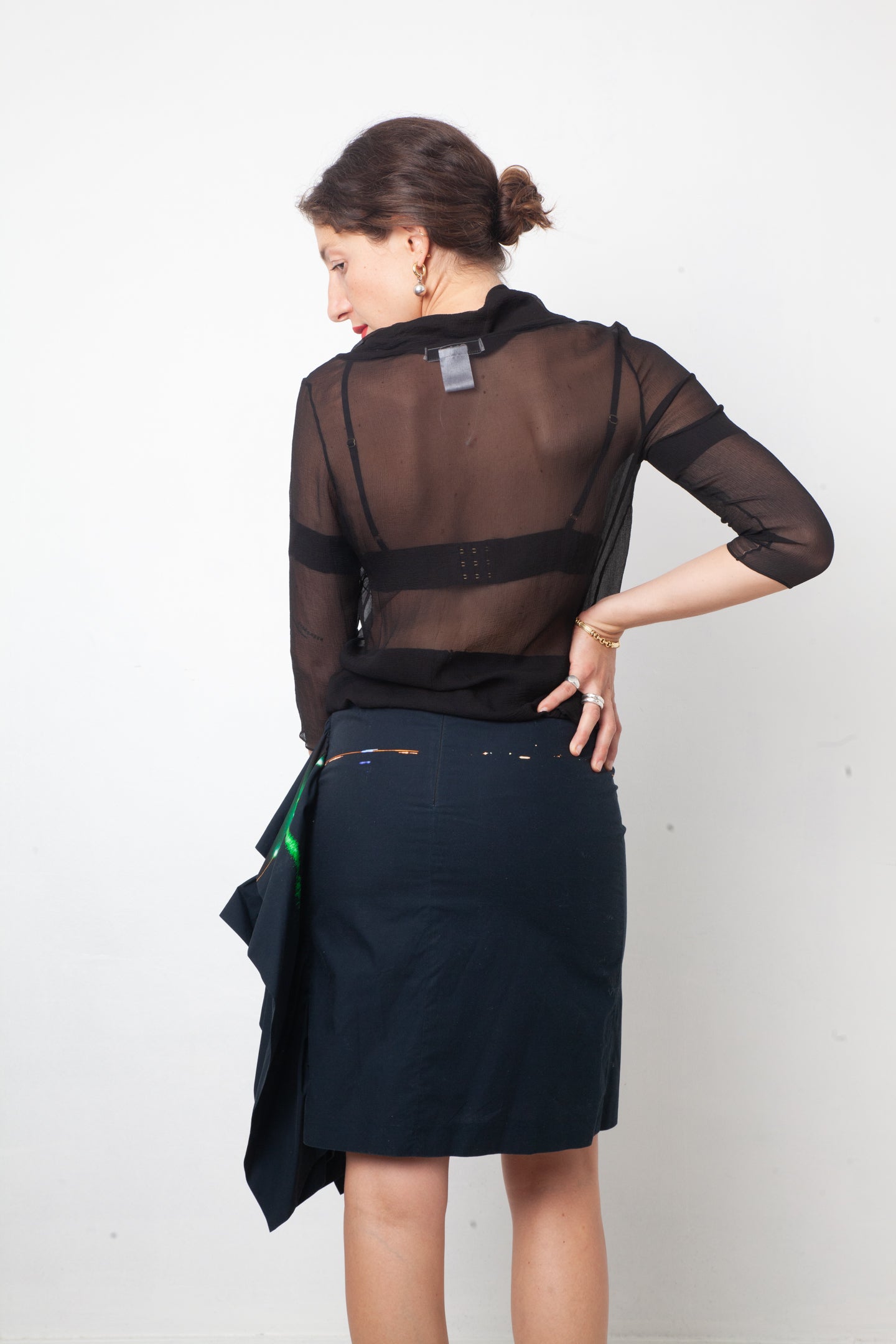 Chloé 2000's black sheer silk blouse with asymmetric button closure