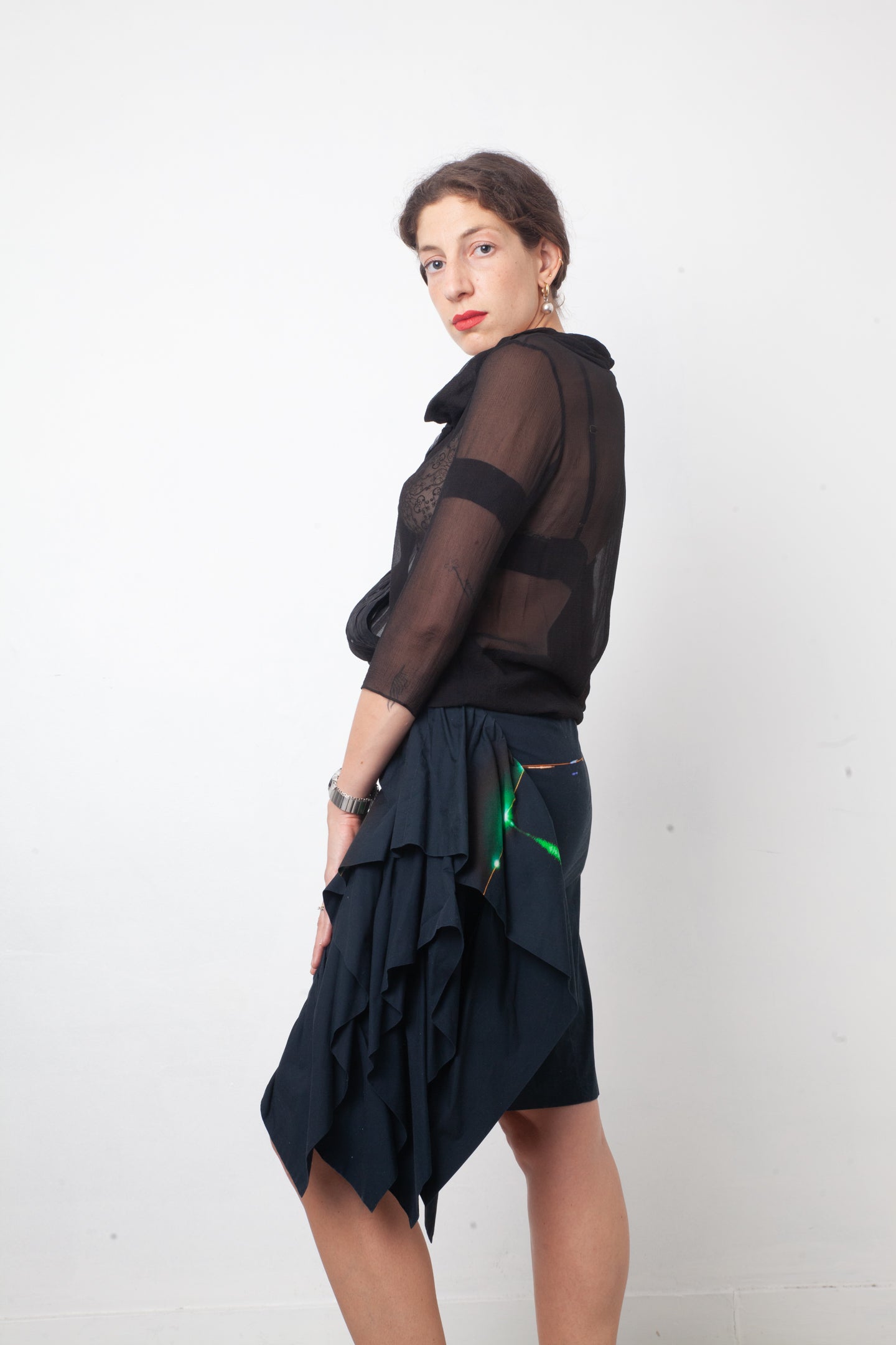 Chloé 2000's black sheer silk blouse with asymmetric button closure