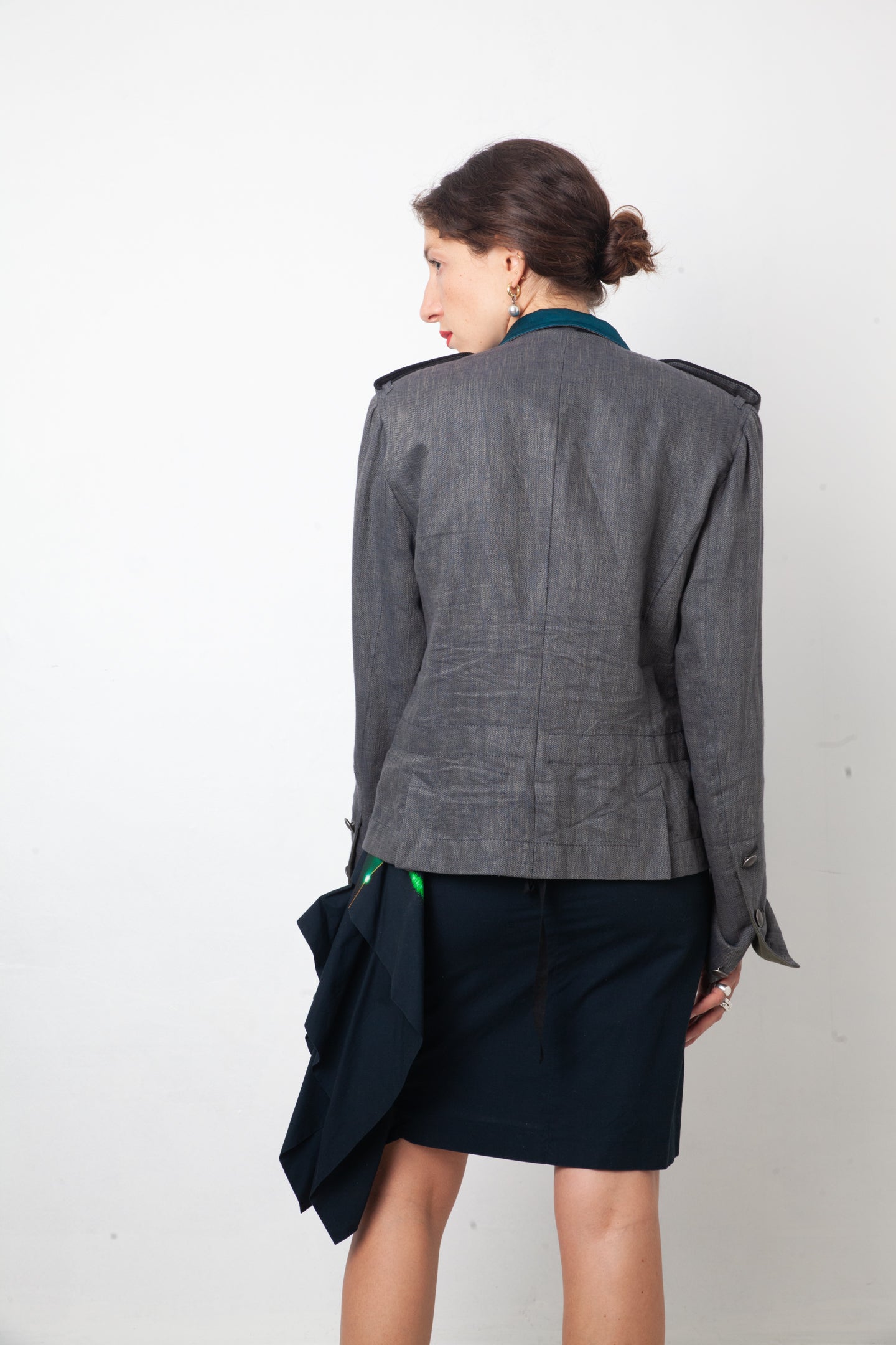 Ann Demeulemeester 2000's linen military blazer with turquoise collar