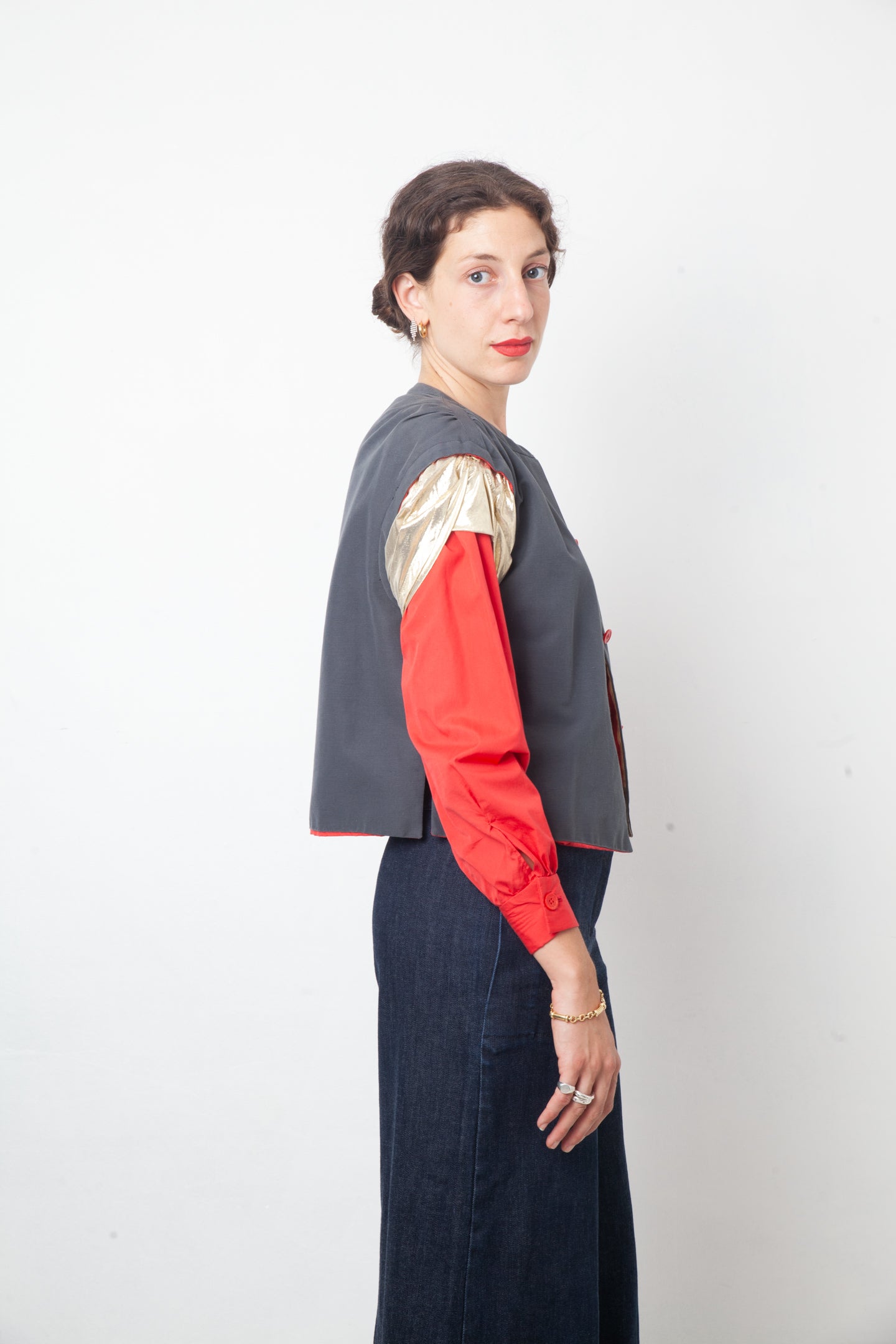 Giorgio Armani 80's grey, red and gold jacket with puffy sleeves