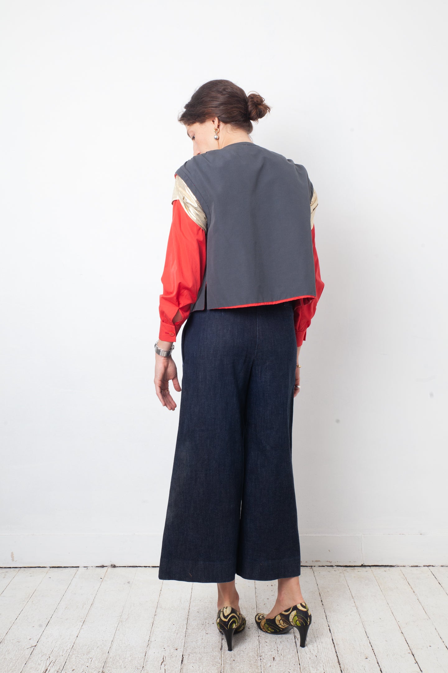 Giorgio Armani 80's grey, red and gold jacket with puffy sleeves
