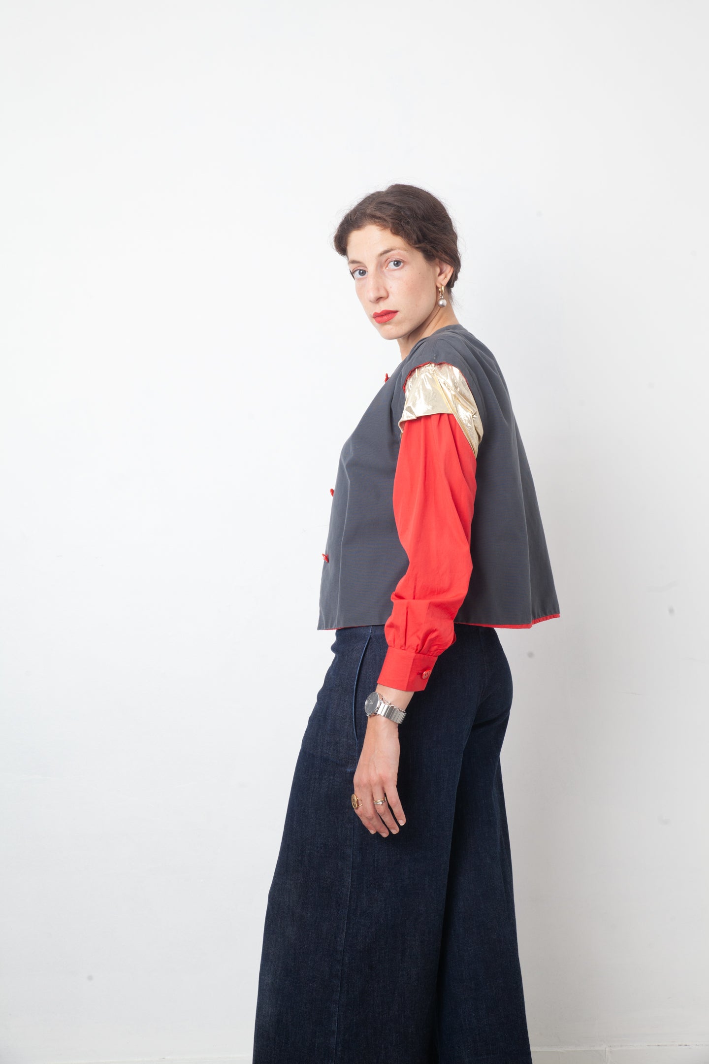 Giorgio Armani 80's grey, red and gold jacket with puffy sleeves