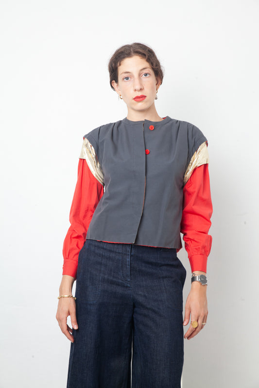 Giorgio Armani 80's grey, red and gold jacket with puffy sleeves