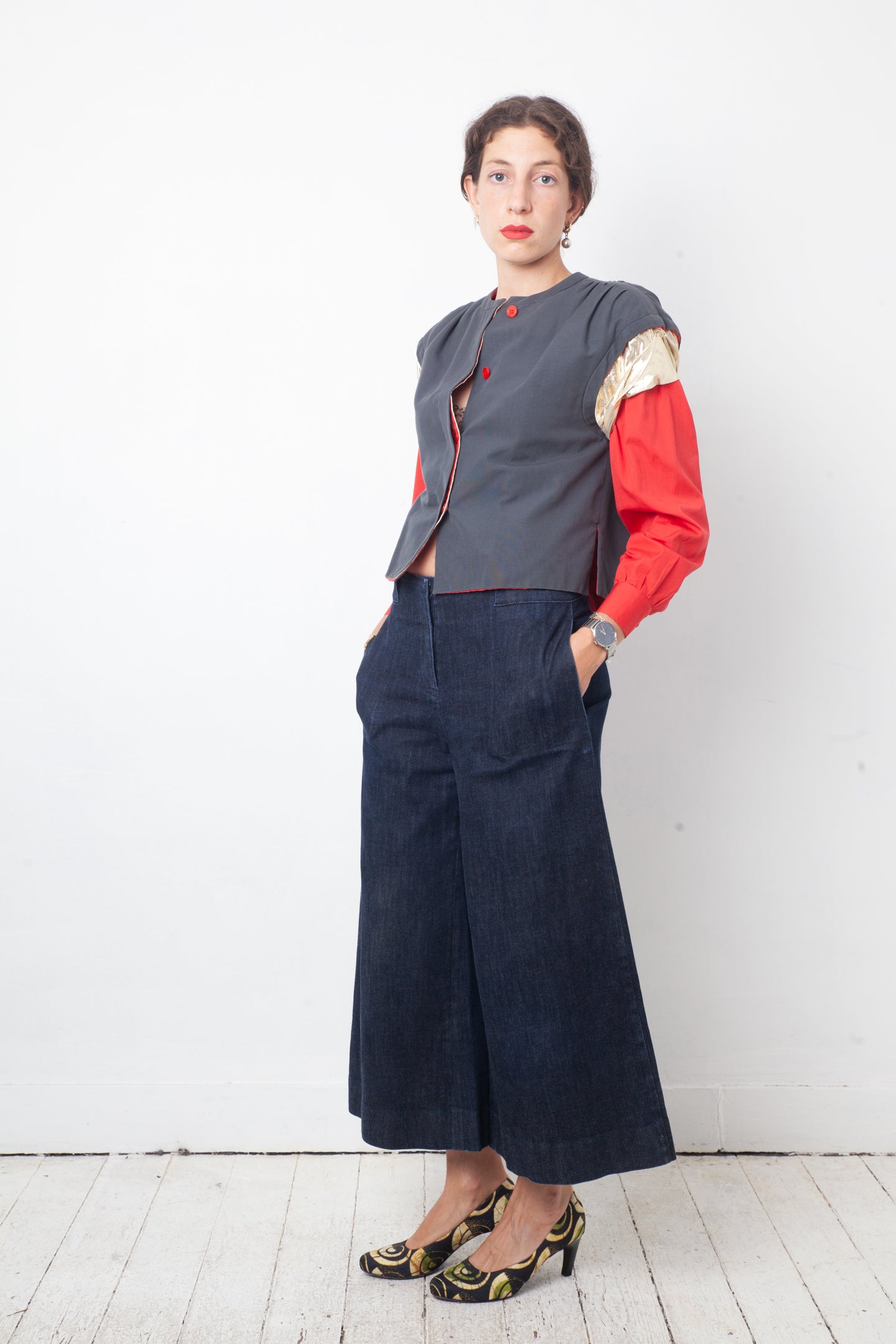 Giorgio Armani 80's grey, red and gold jacket with puffy sleeves