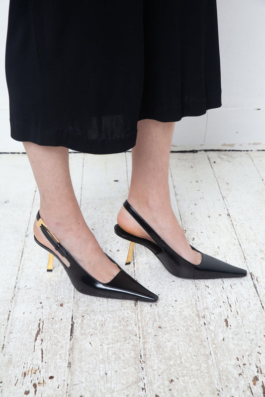 Saint Laurent pointy toe leather black heels with golden heel size 37