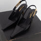 Saint Laurent pointy toe leather black heels with golden heel size 37