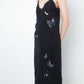 Valentino black slip on dress with lace trims and butterfly embroideries