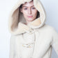 Rick Owens Fall 2013 ivory shearling jacket with hood and buffalo bone buttons