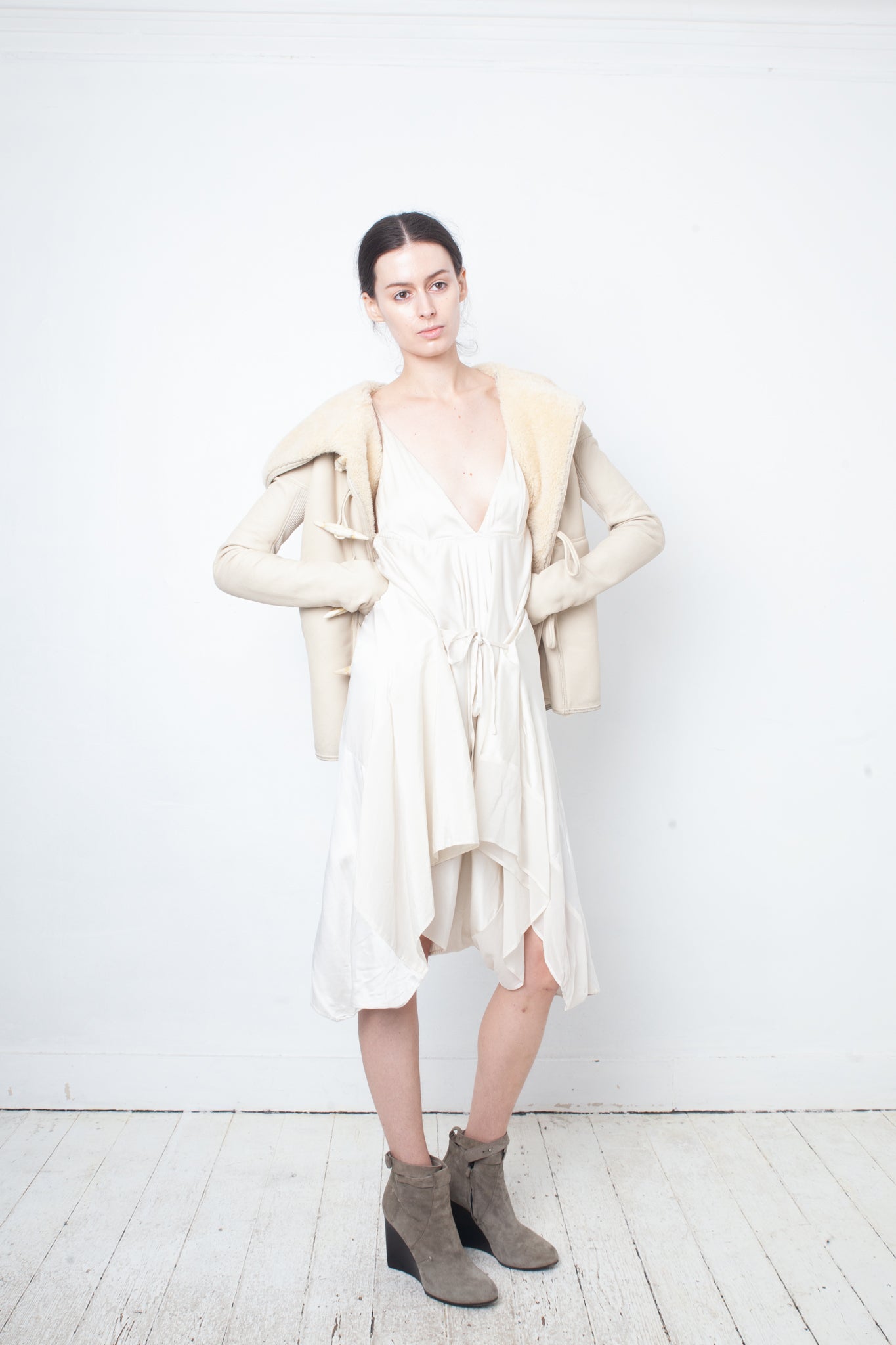 Ann Demeulemeester 2000's ivory silk draped jumpsuit / dress