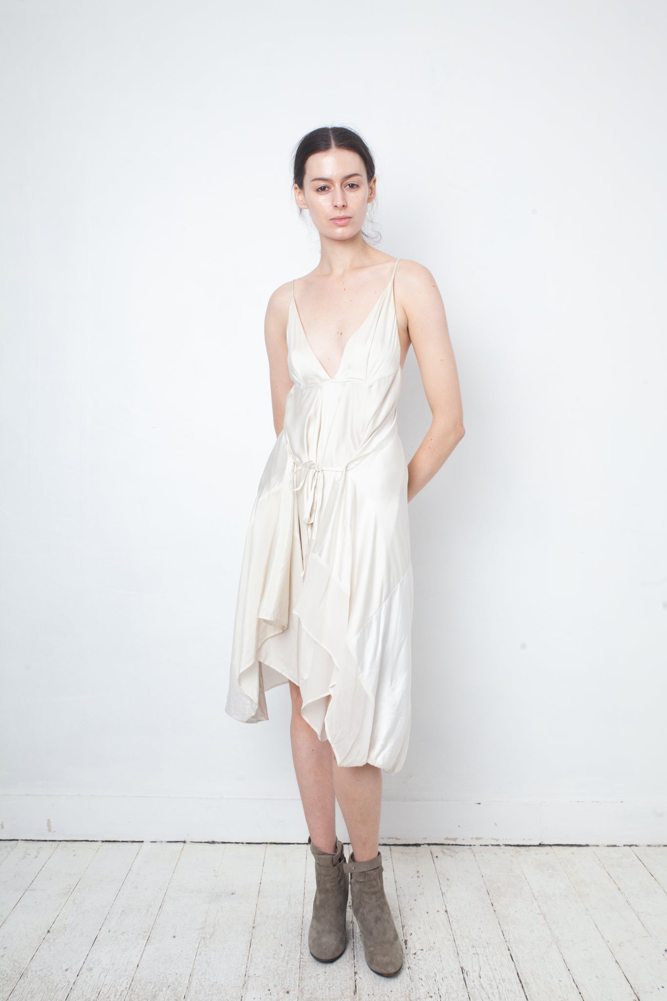 Ann Demeulemeester 2000's ivory silk draped jumpsuit / dress