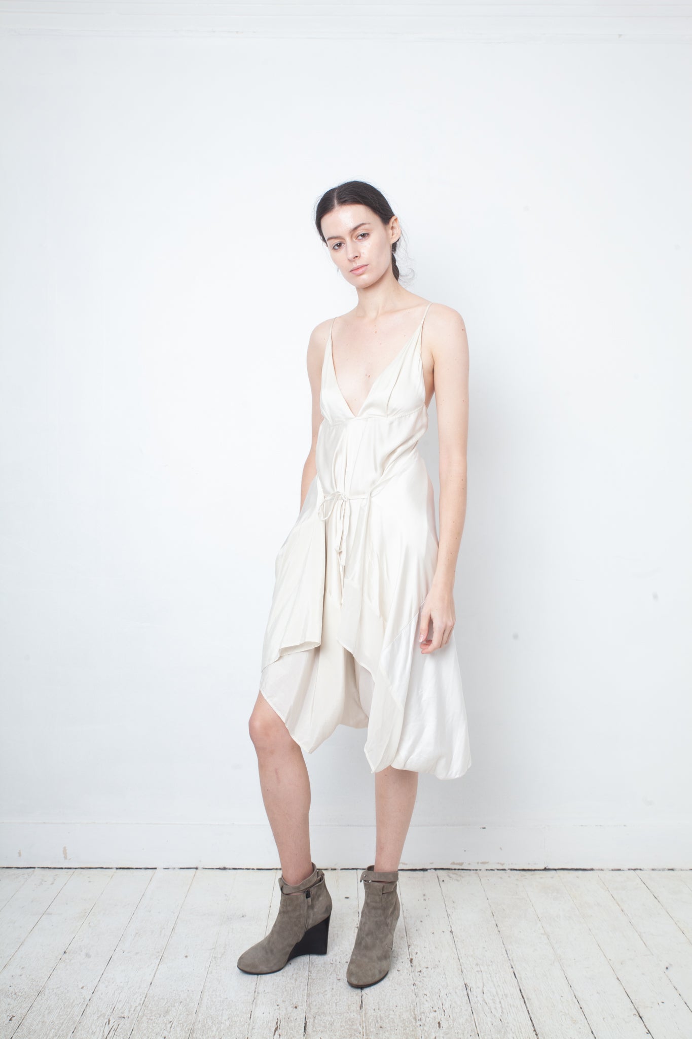 Ann Demeulemeester 2000's ivory silk draped jumpsuit / dress