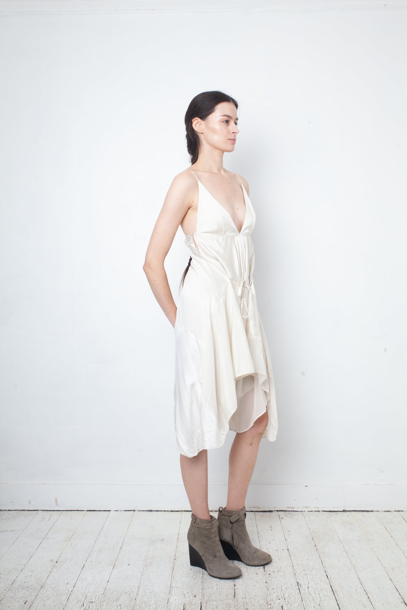 Ann Demeulemeester 2000's ivory silk draped jumpsuit / dress