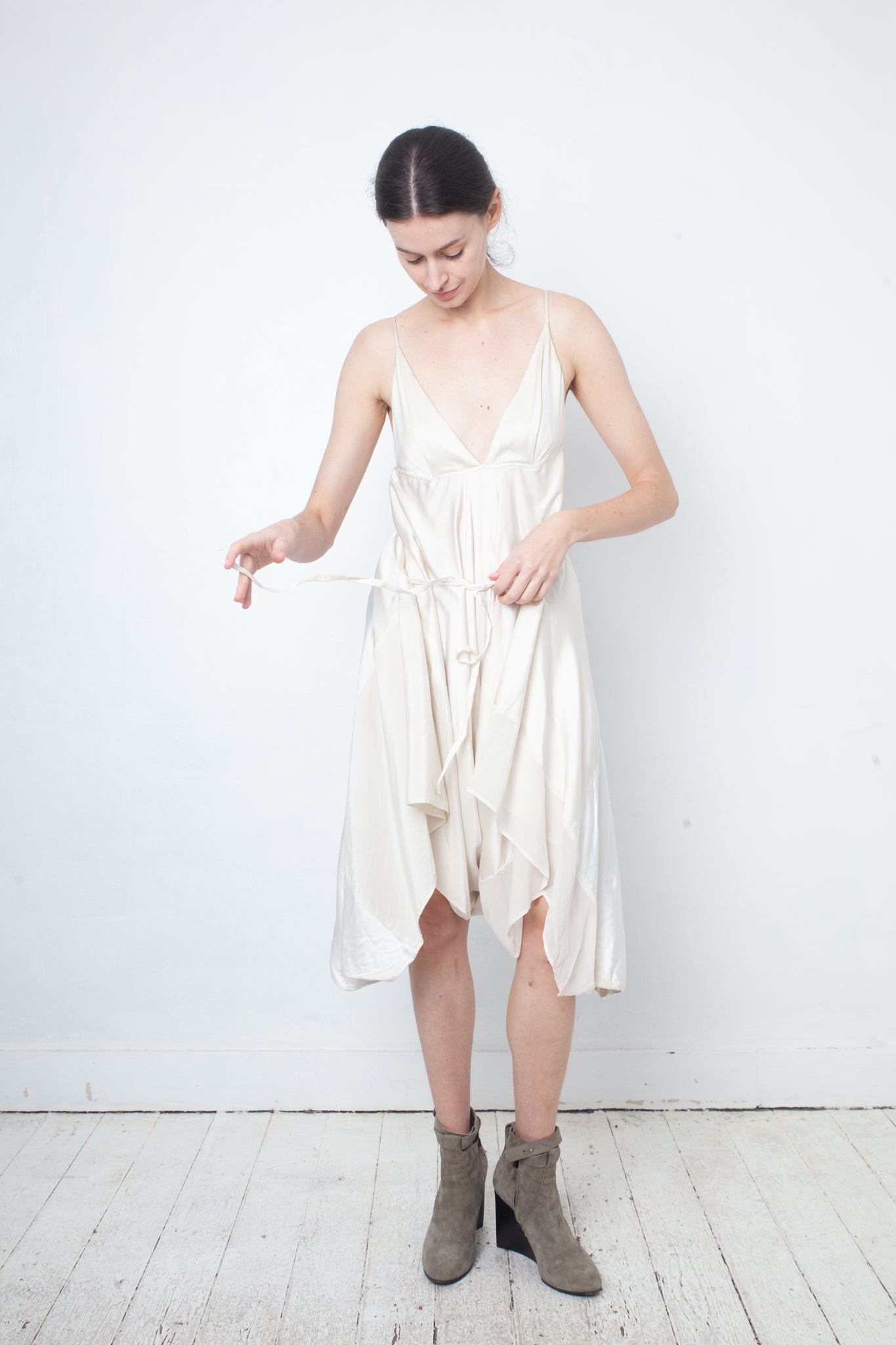 Ann Demeulemeester 2000's ivory silk draped jumpsuit / dress