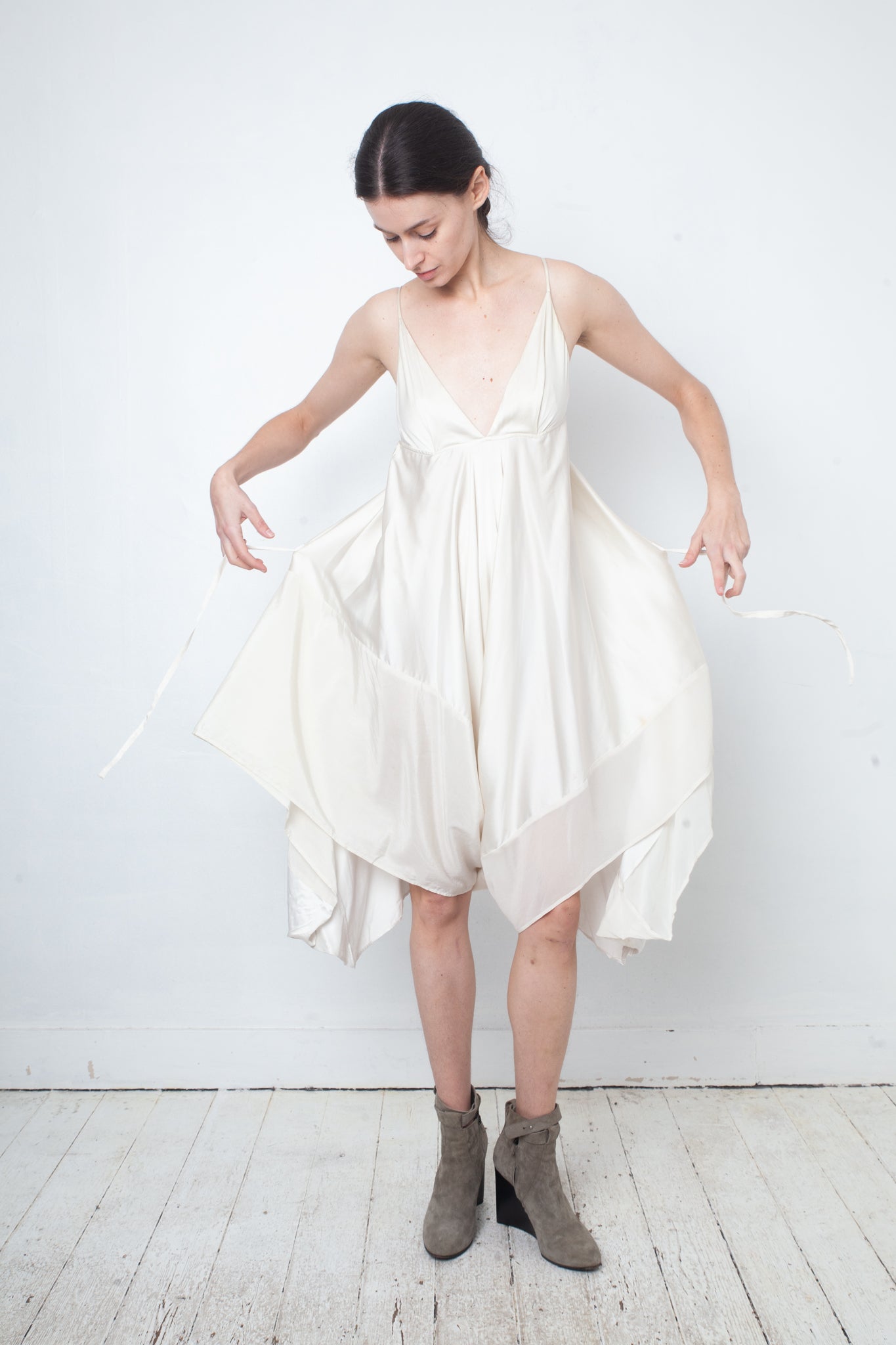 Ann Demeulemeester 2000's ivory silk draped jumpsuit / dress