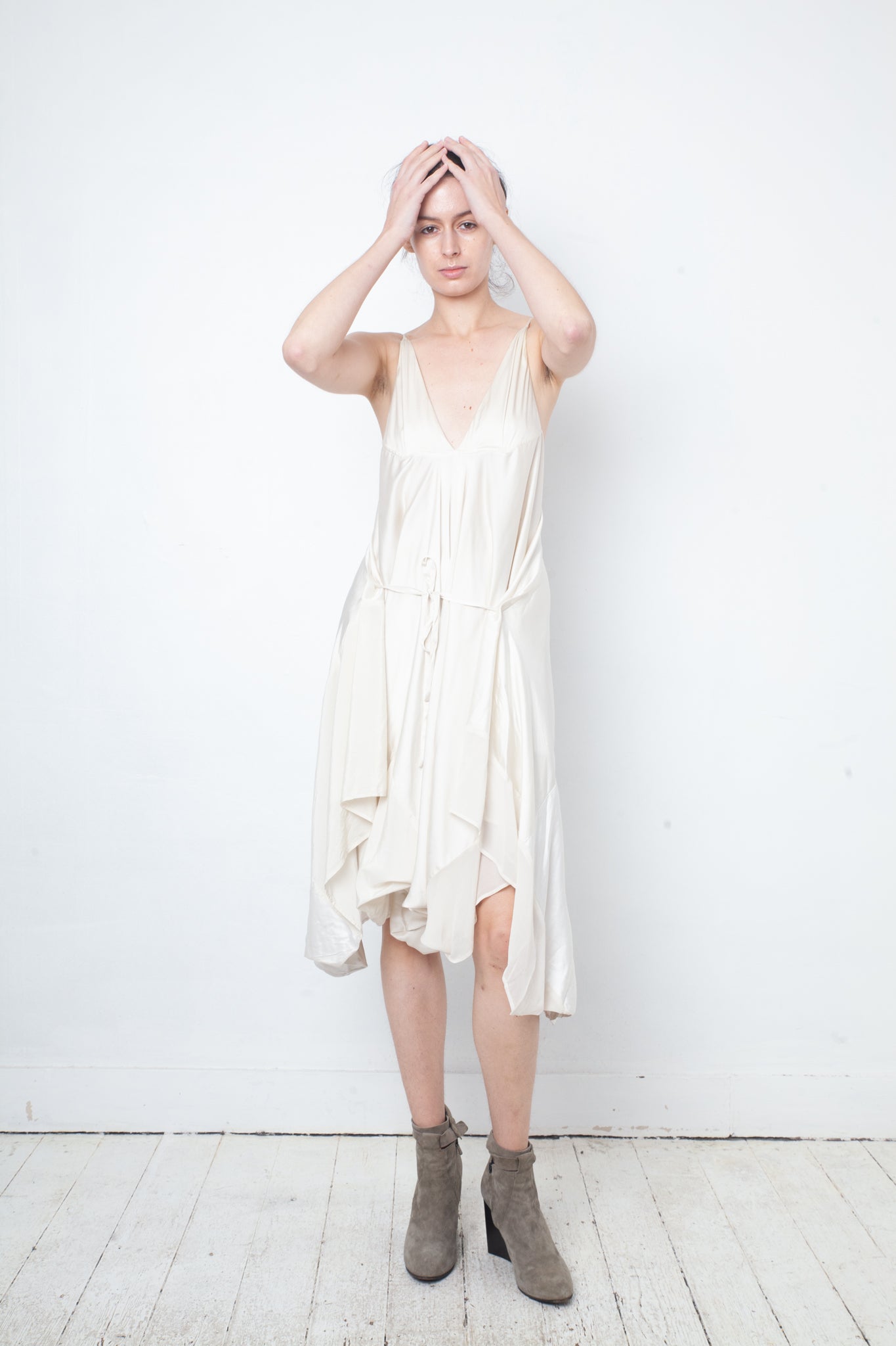 Ann Demeulemeester 2000's ivory silk draped jumpsuit / dress