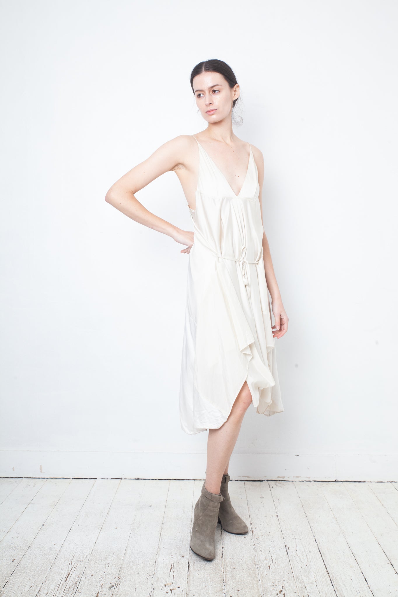 Ann Demeulemeester 2000's ivory silk draped jumpsuit / dress