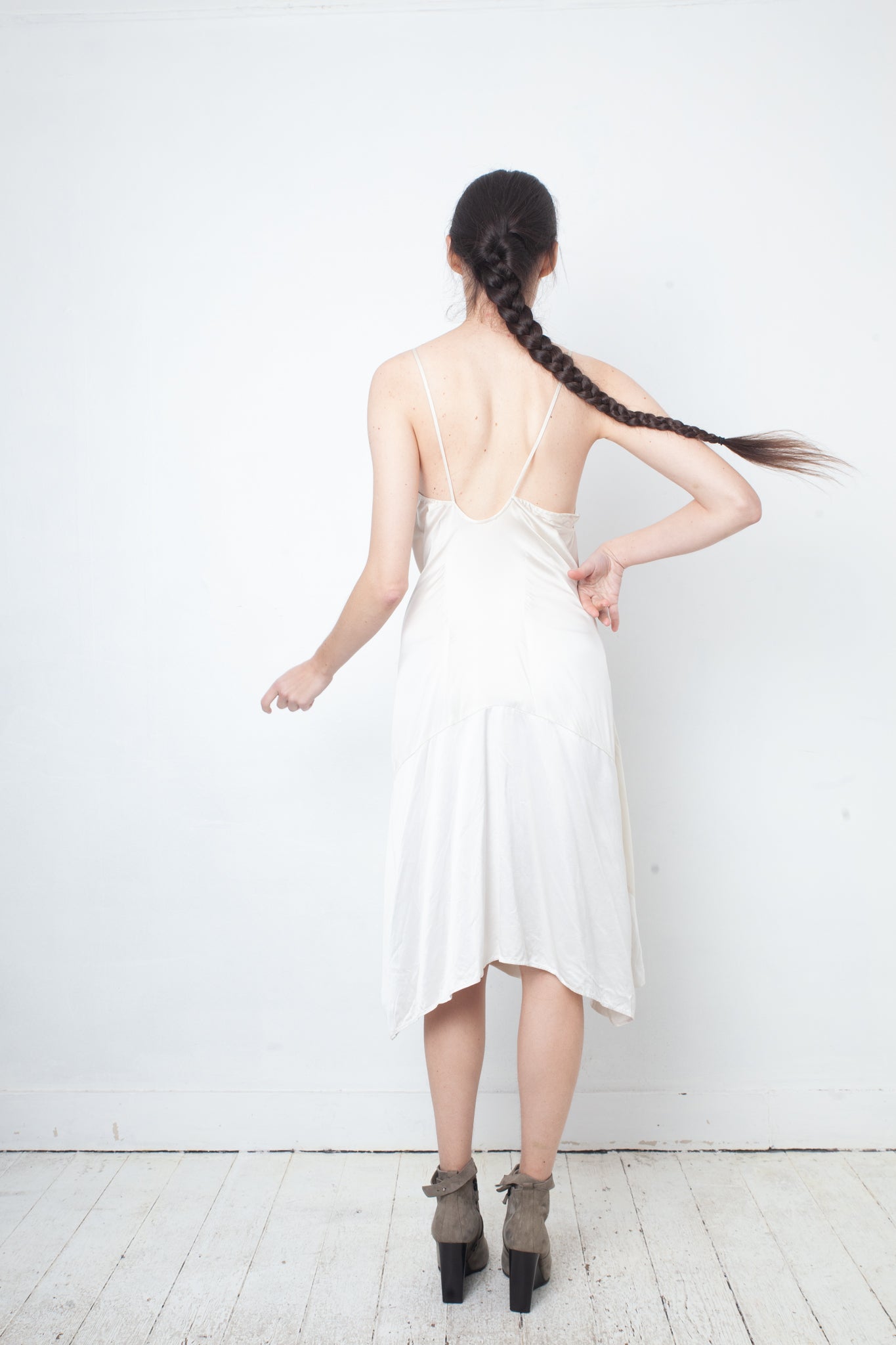 Ann Demeulemeester 2000's ivory silk draped jumpsuit / dress