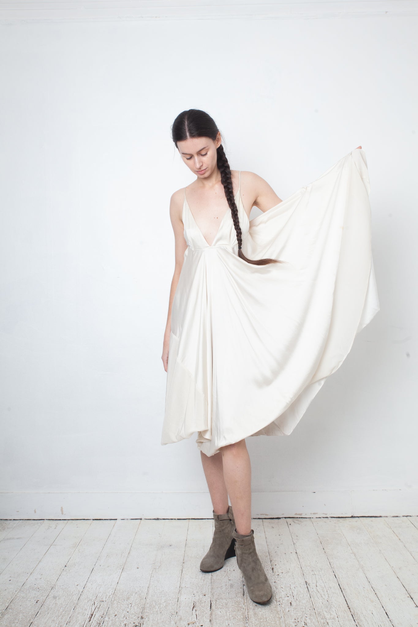 Ann Demeulemeester 2000's ivory silk draped jumpsuit / dress