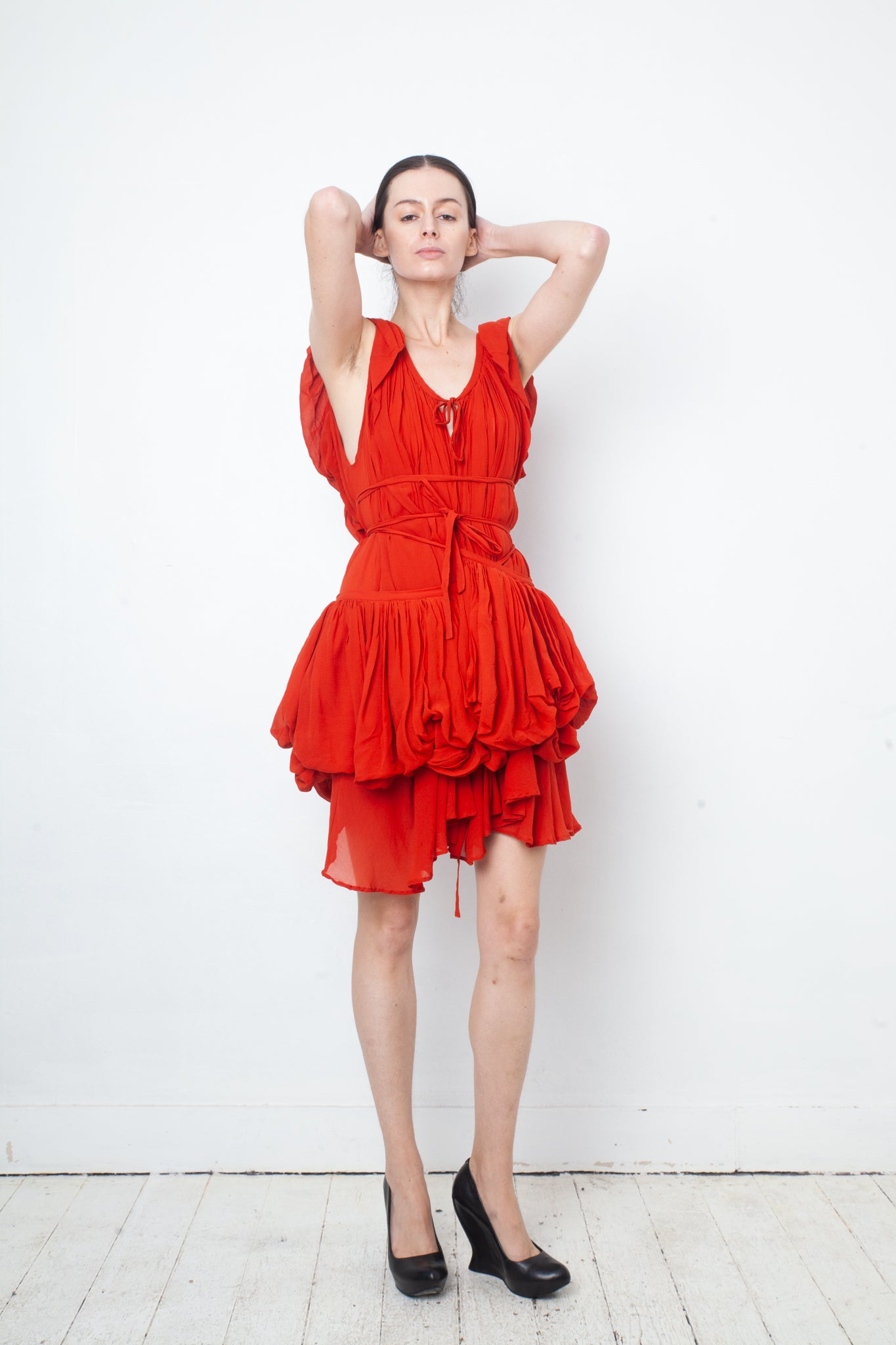 Ann Demeulemeester spring 2009 silk 2 piece red shipwreck dress