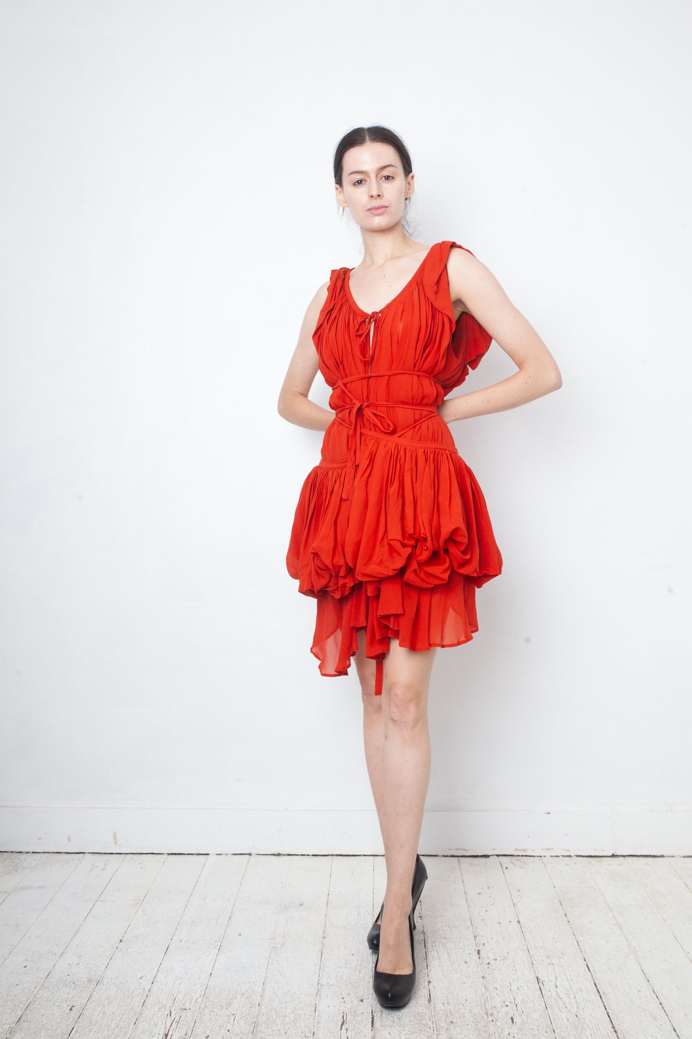 Ann Demeulemeester spring 2009 silk 2 piece red shipwreck dress