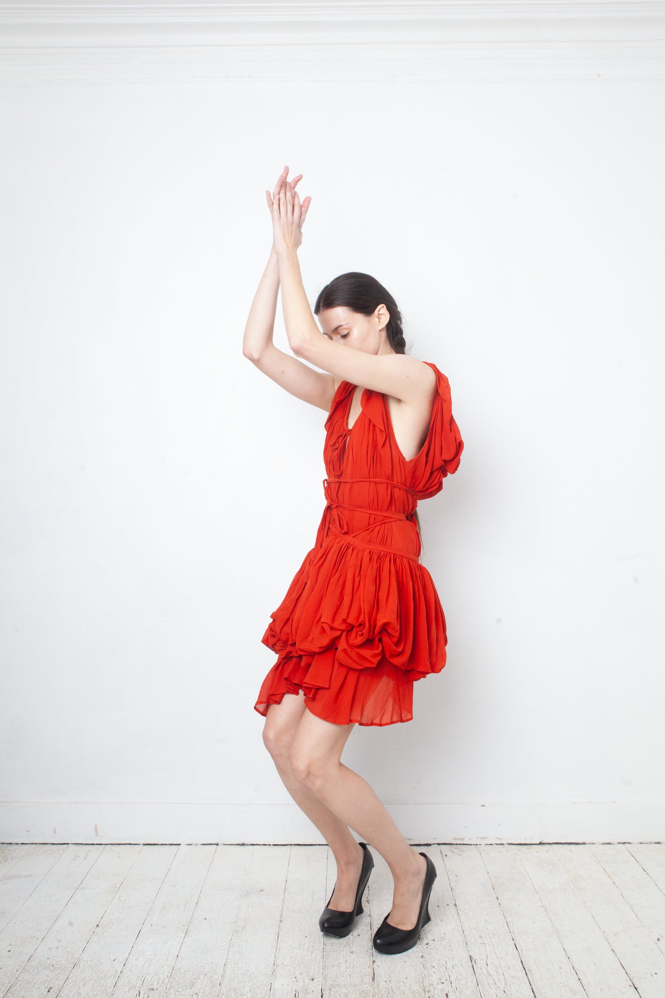 Ann Demeulemeester spring 2009 silk 2 piece red shipwreck dress