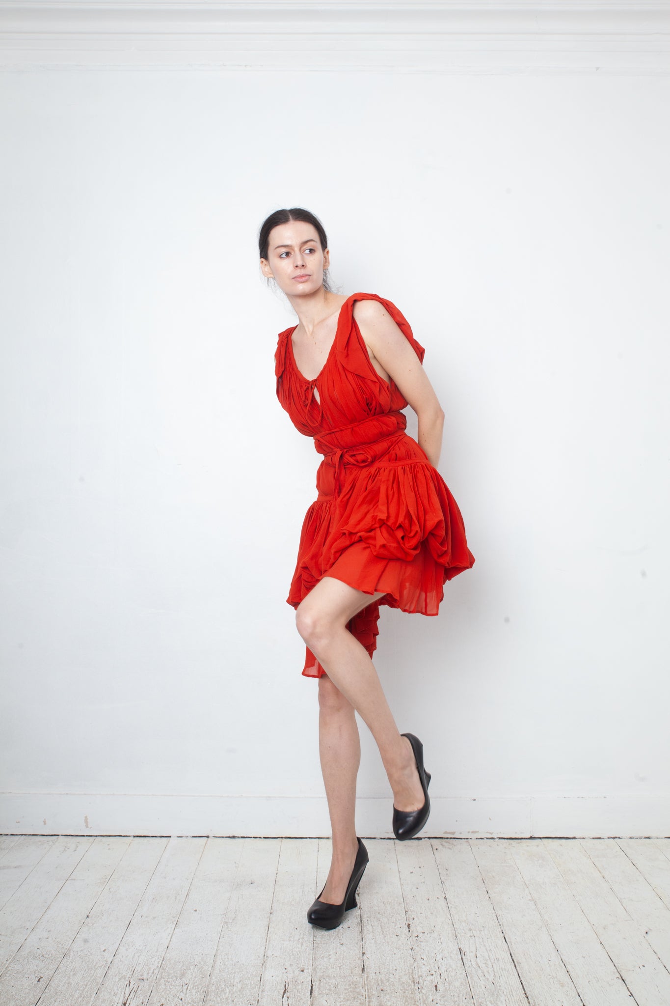 Ann Demeulemeester spring 2009 silk 2 piece red shipwreck dress