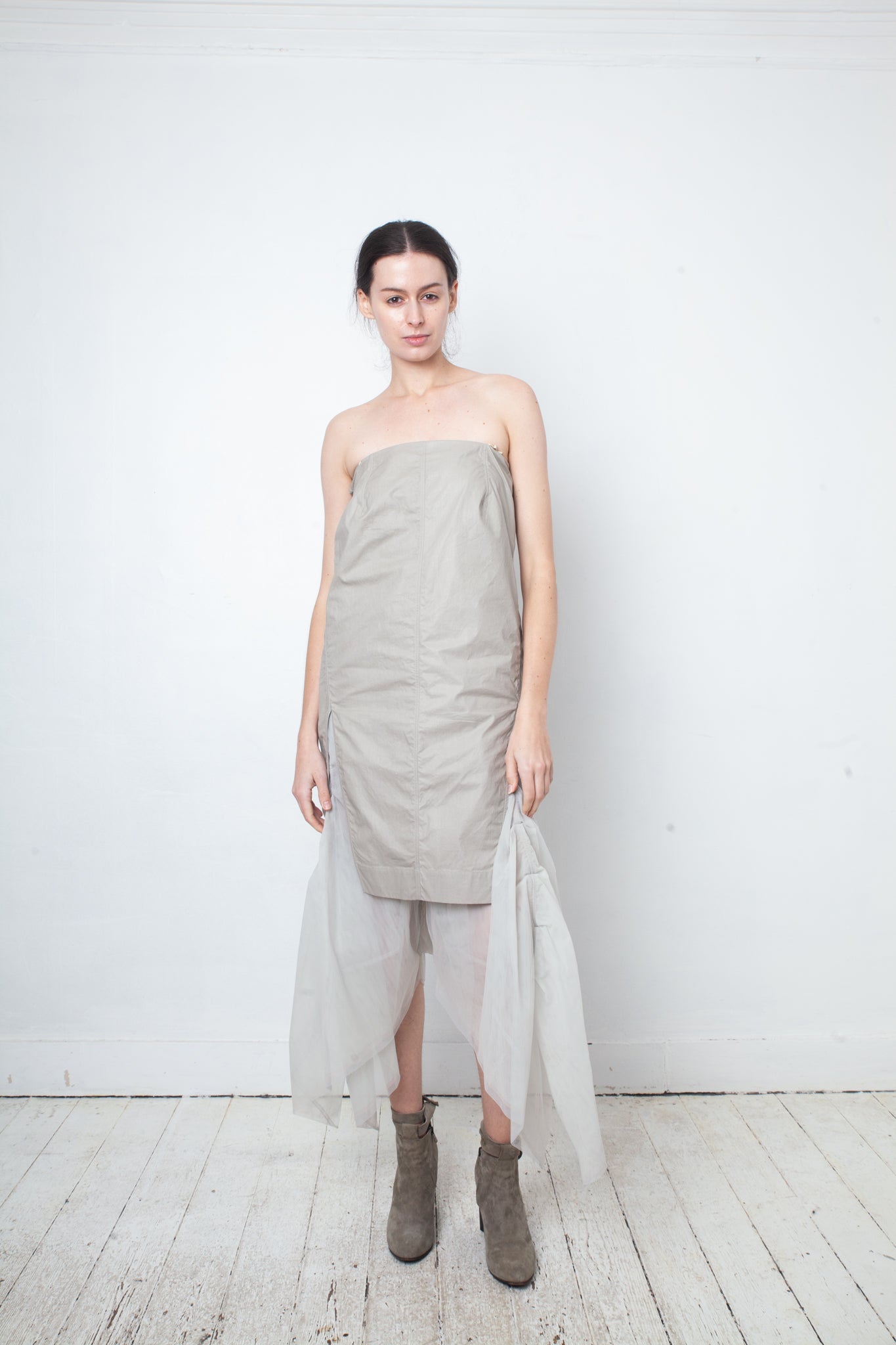 Rick Owens SS 2015 grey cotton bustier dress with side slits