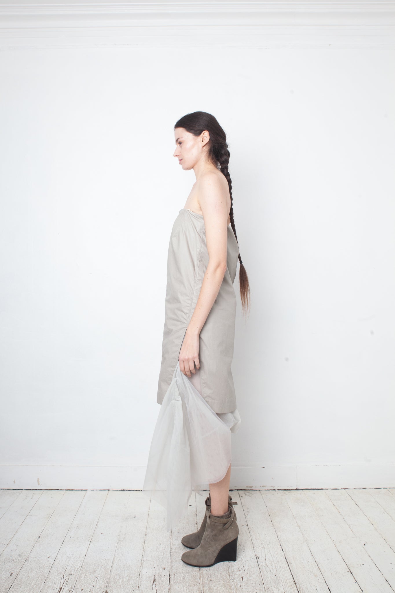 Rick Owens SS 2015 grey cotton bustier dress with side slits