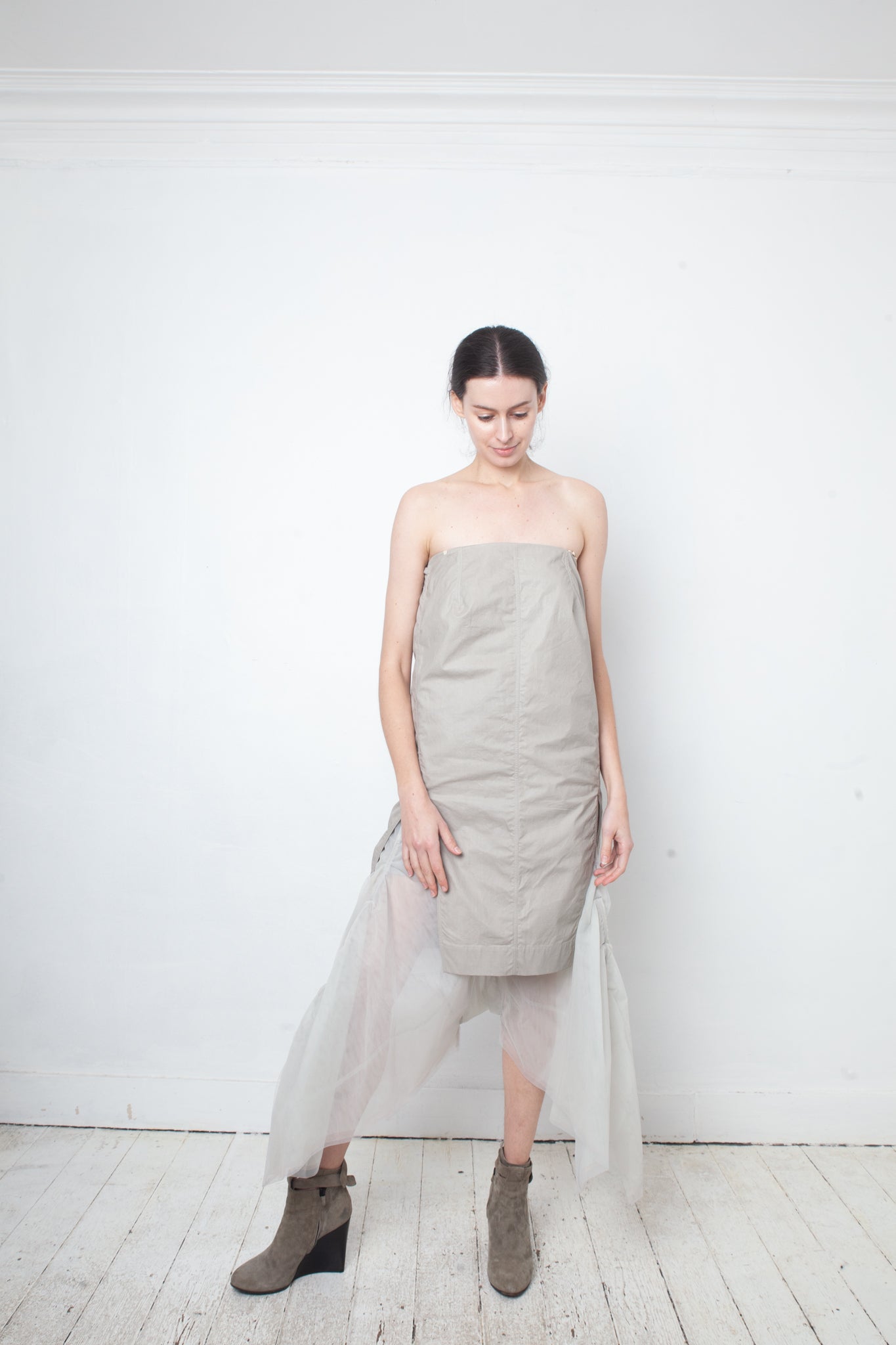 Rick Owens SS 2015 grey cotton bustier dress with side slits