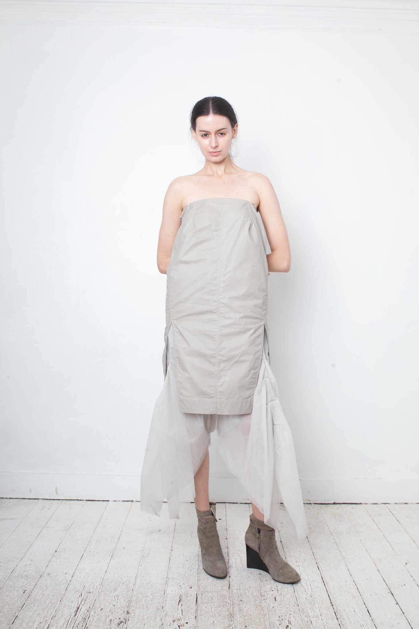 Rick Owens SS 2015 grey cotton bustier dress with side slits