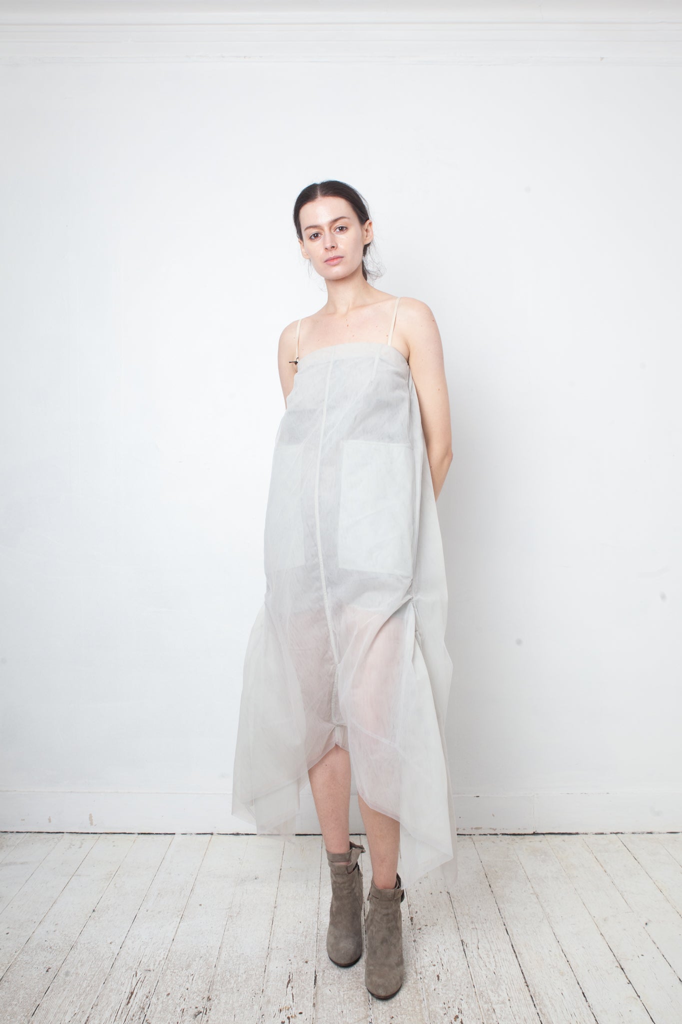 Rick Owens SS 2015 grey tulle pantsuit