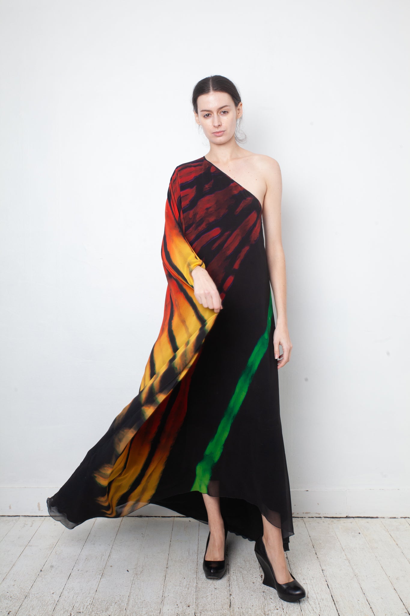 Halpern FW 2020 off-shoulder rainbow floor length gown