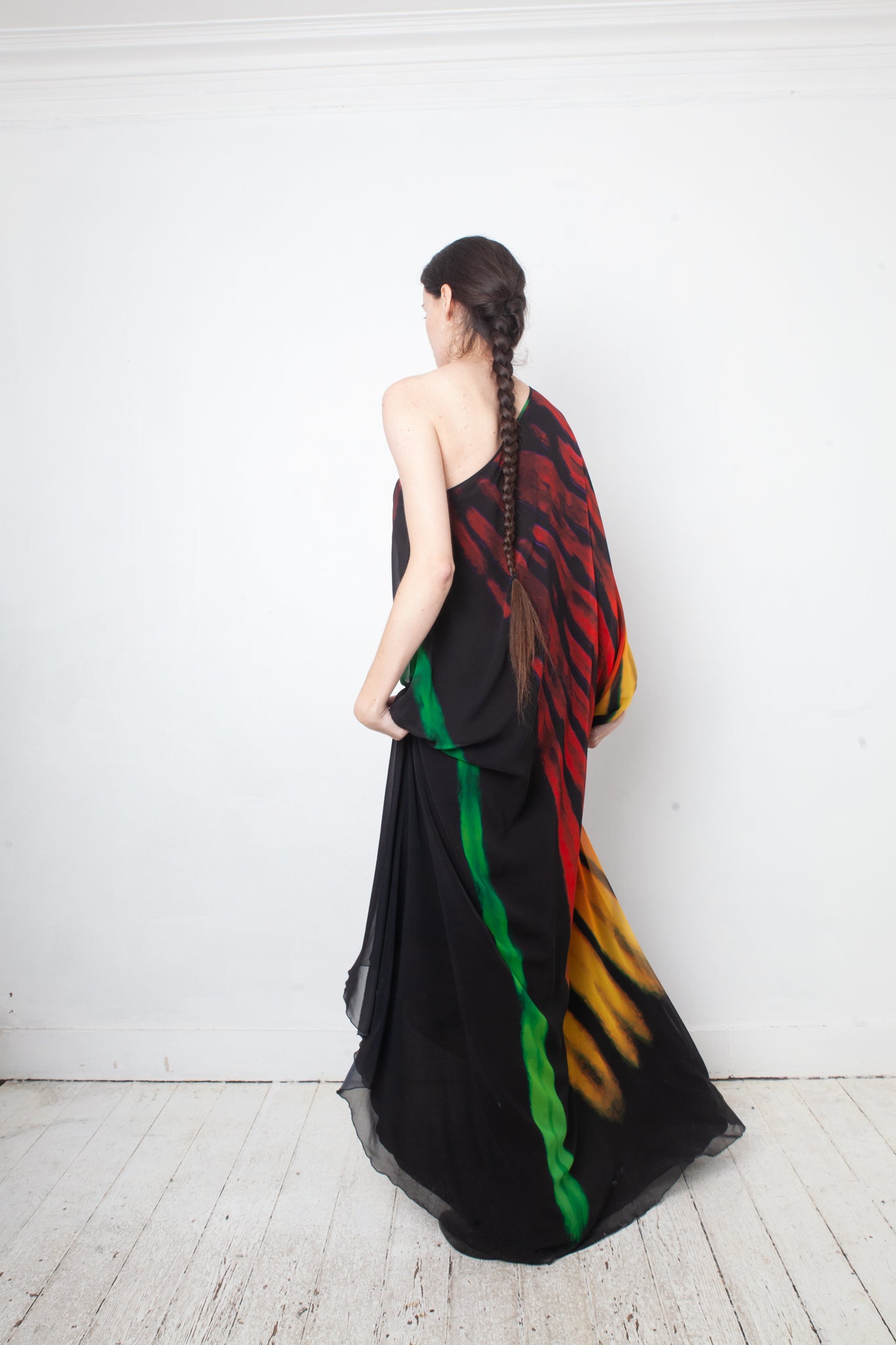 Halpern FW 2020 off-shoulder rainbow floor length gown