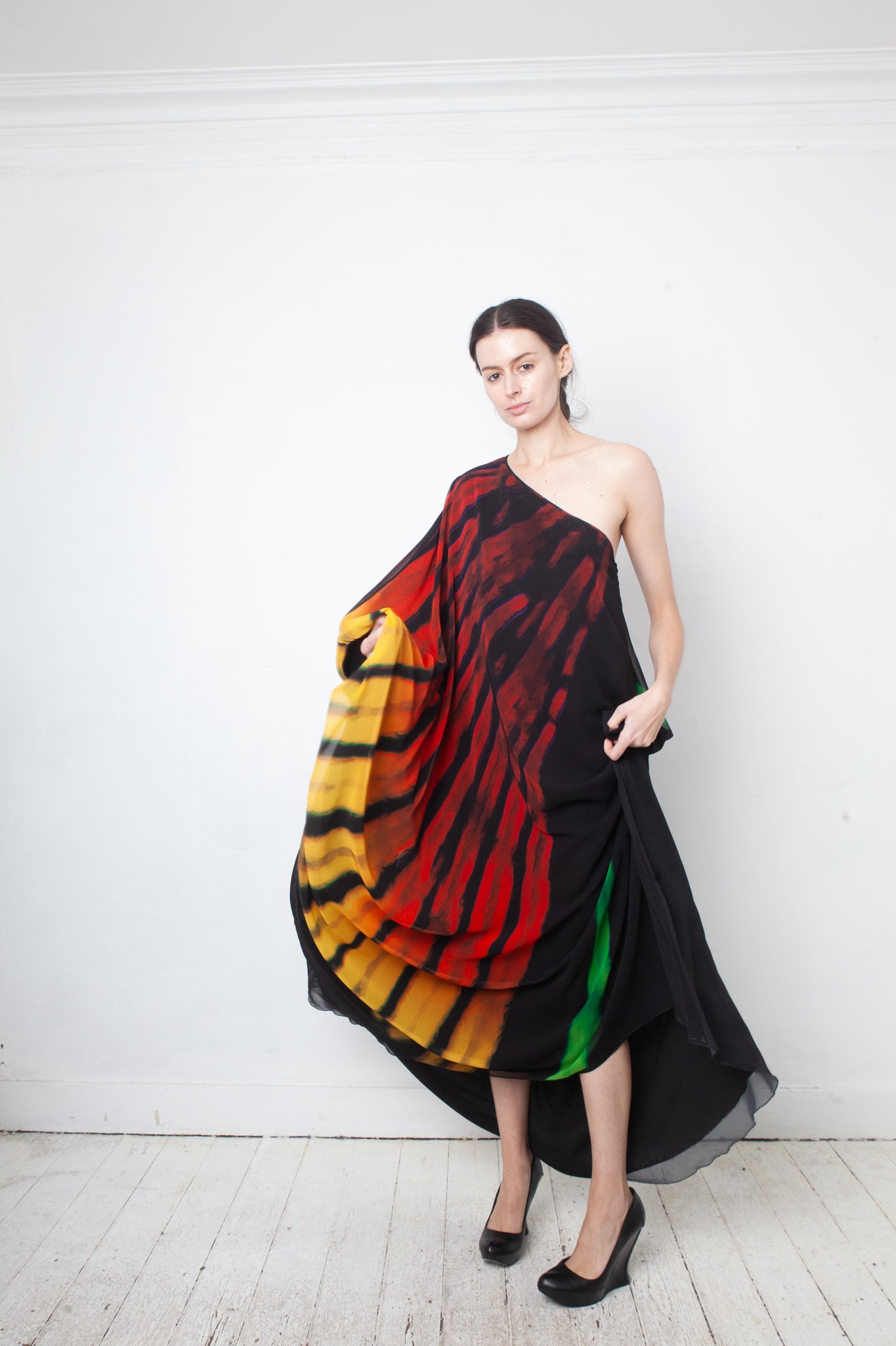 Halpern FW 2020 off-shoulder rainbow floor length gown