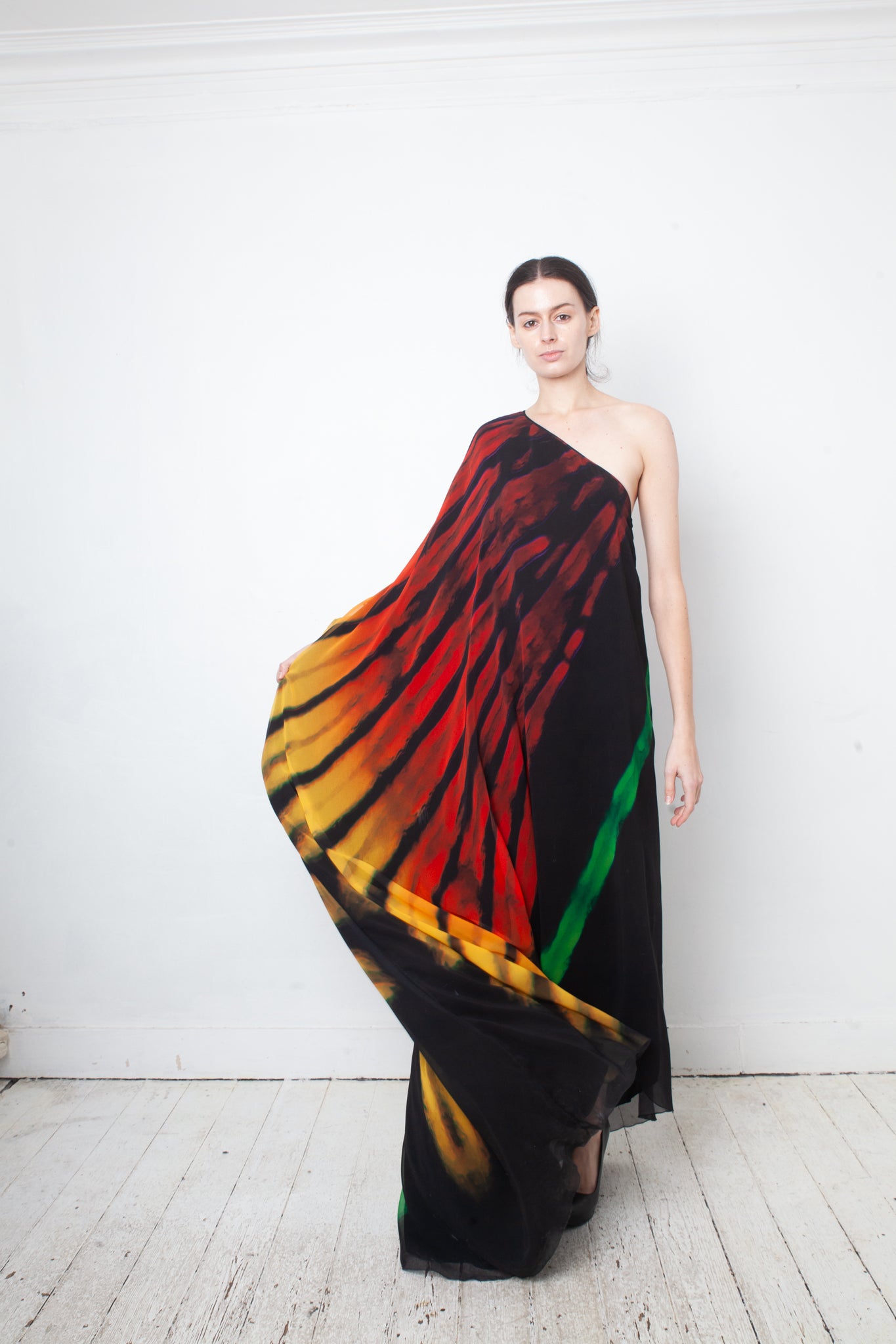 Halpern FW 2020 off-shoulder rainbow floor length gown