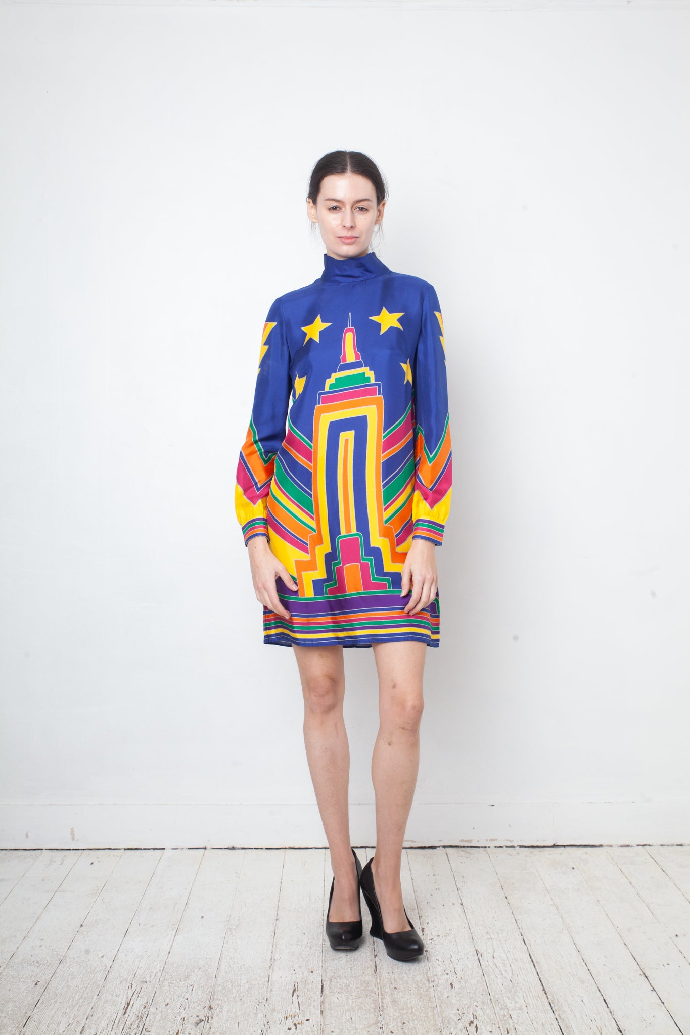 Valentino Pre Fall 2016 silk multicolour Empire State Building mini dress