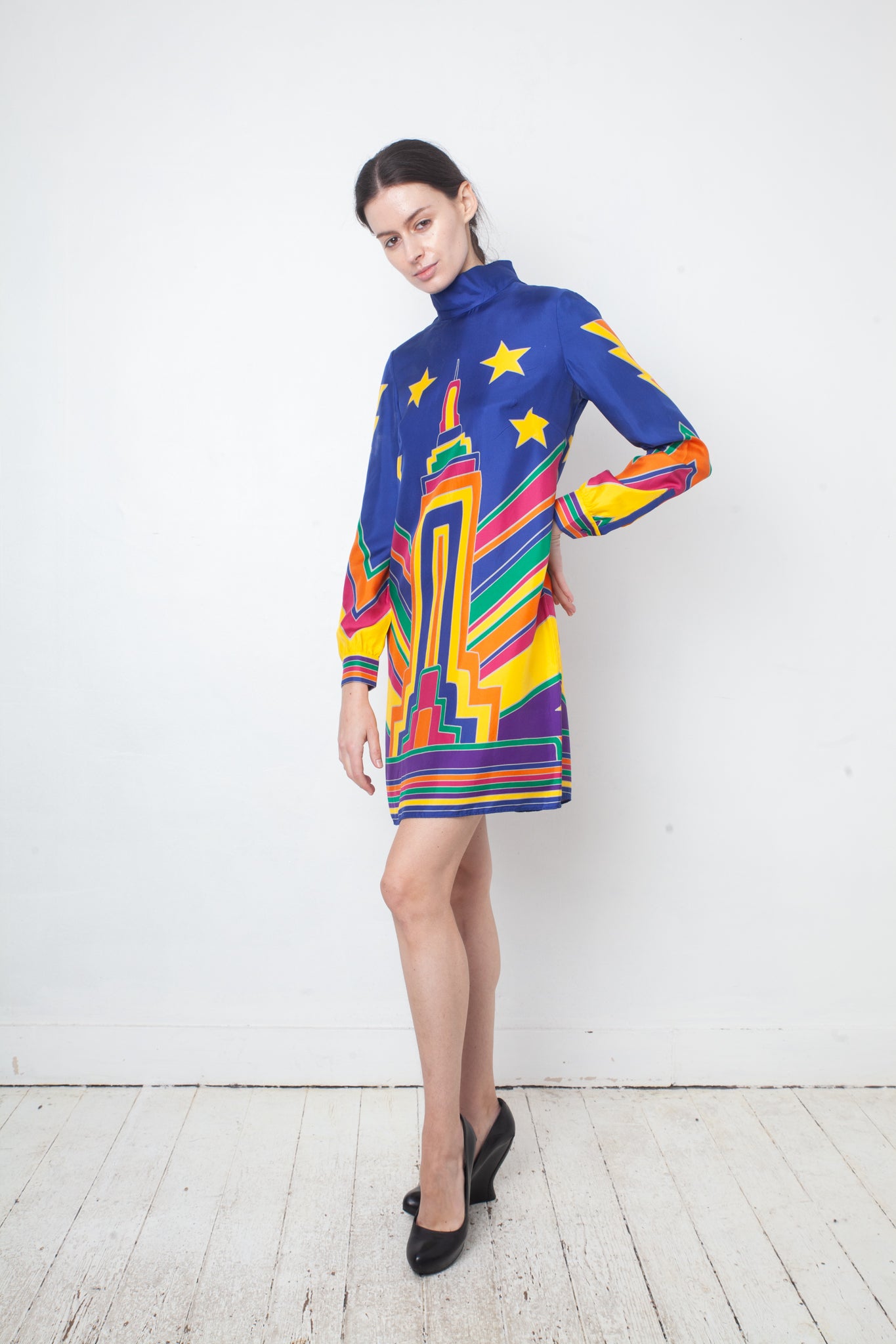 Valentino Pre Fall 2016 silk multicolour Empire State Building mini dress