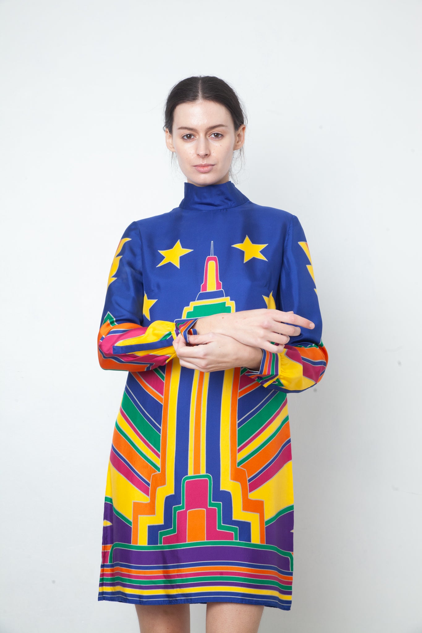 Valentino Pre Fall 2016 silk multicolour Empire State Building mini dress